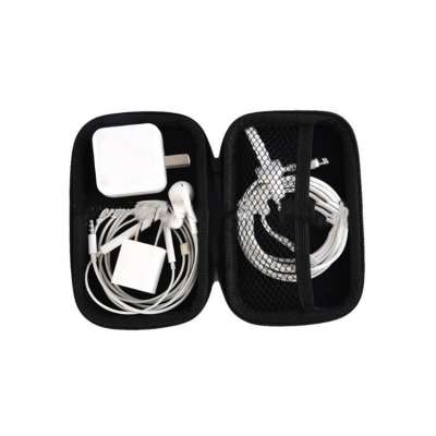 Fashion design zipper closure mesh pocket inner EVA USB cable case